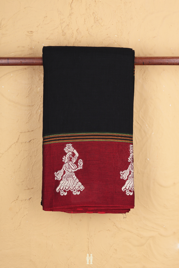 Narayanpet Cotton Saree In Black With Contrast Border