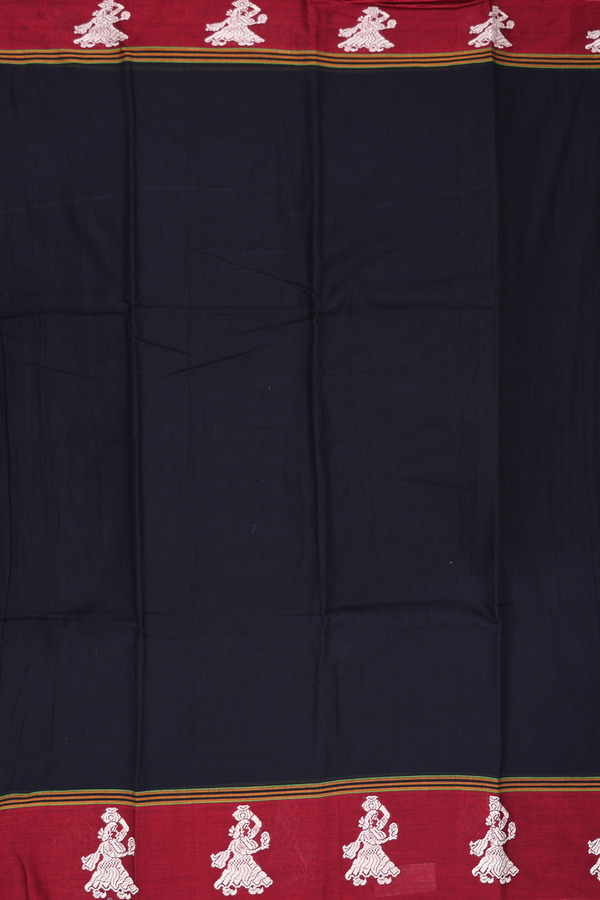 Narayanpet Cotton Saree In Black With Contrast Border
