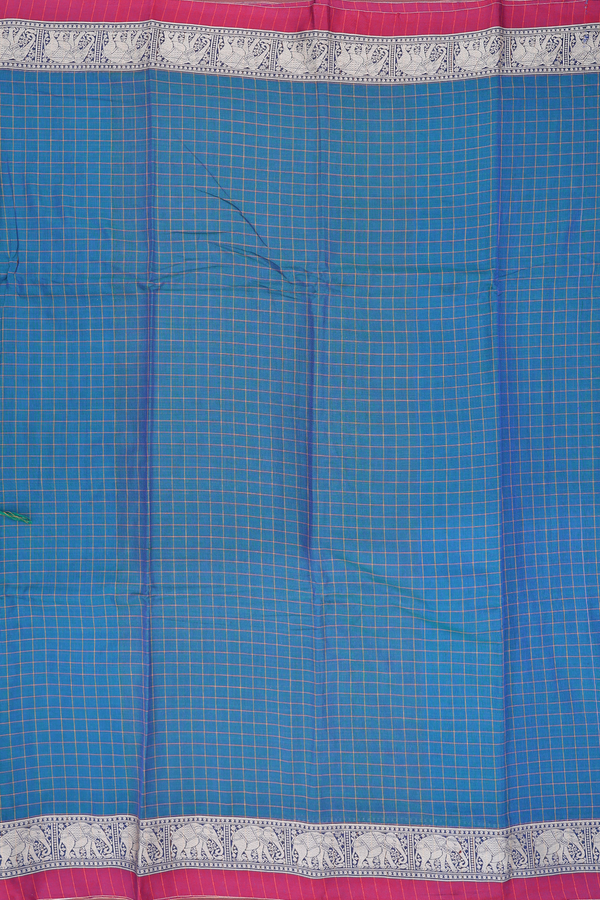Gadwal Cotton Saree In Blue With Checks Design
