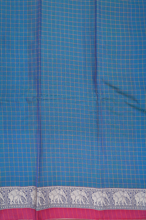 Gadwal Cotton Saree In Blue With Checks Design