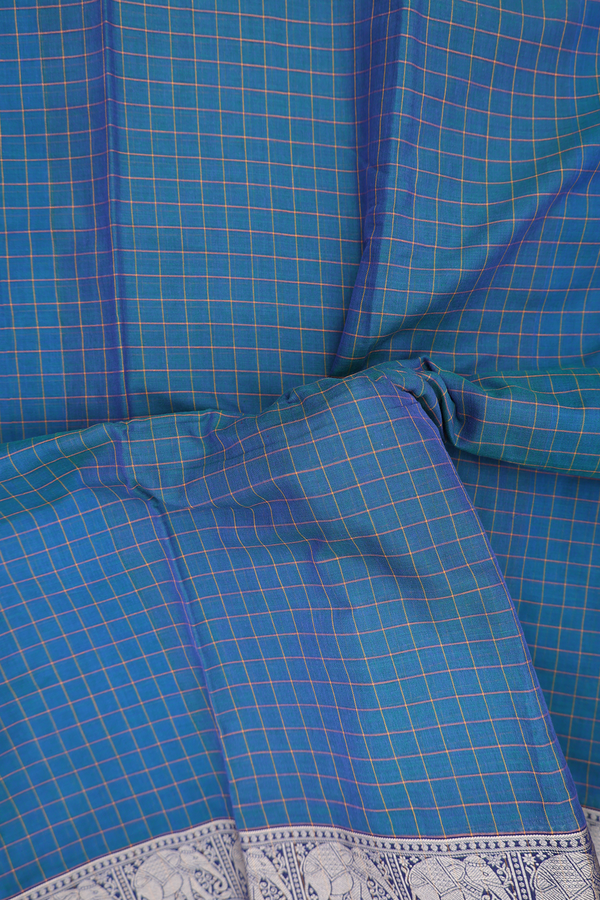 Gadwal Cotton Saree In Blue With Checks Design