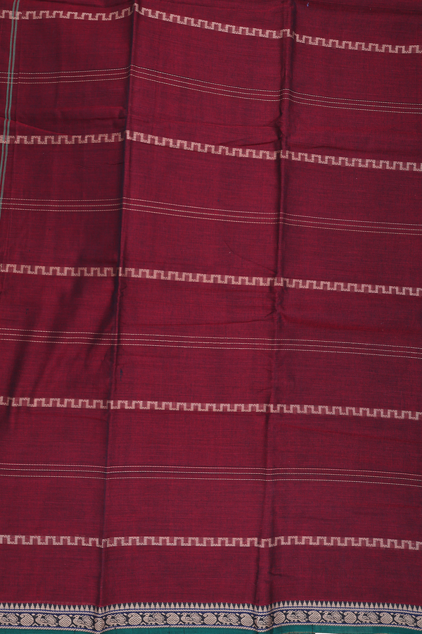 Gadwal Cotton Saree In Burgundy Red With Stripes Design