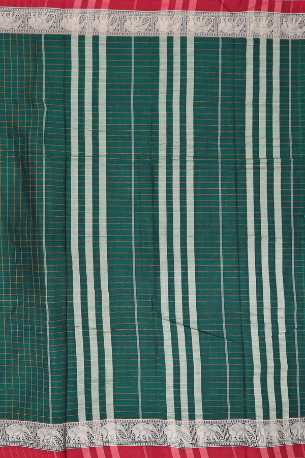 Gadwal Cotton Saree In Dark Green With Checks Design