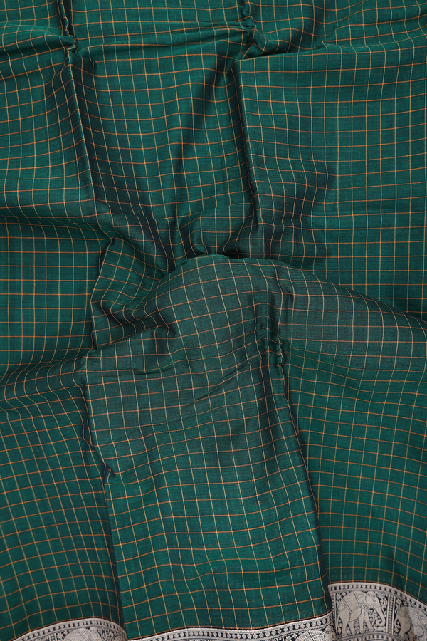 Gadwal Cotton Saree In Dark Green With Checks Design