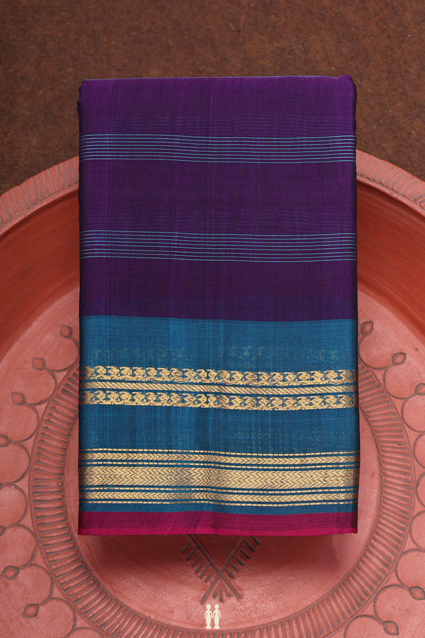 Gadwal Cotton Saree In Deep Purple With Stripes Design