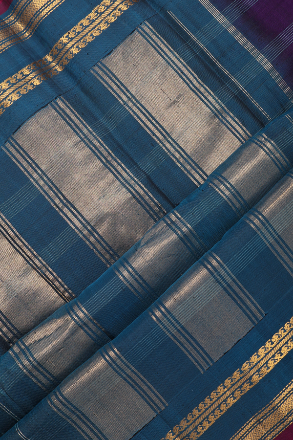 Gadwal Cotton Saree In Deep Purple With Stripes Design