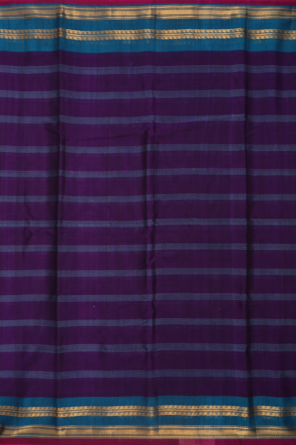 Gadwal Cotton Saree In Deep Purple With Stripes Design