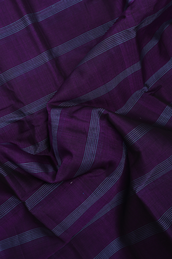 Gadwal Cotton Saree In Deep Purple With Stripes Design