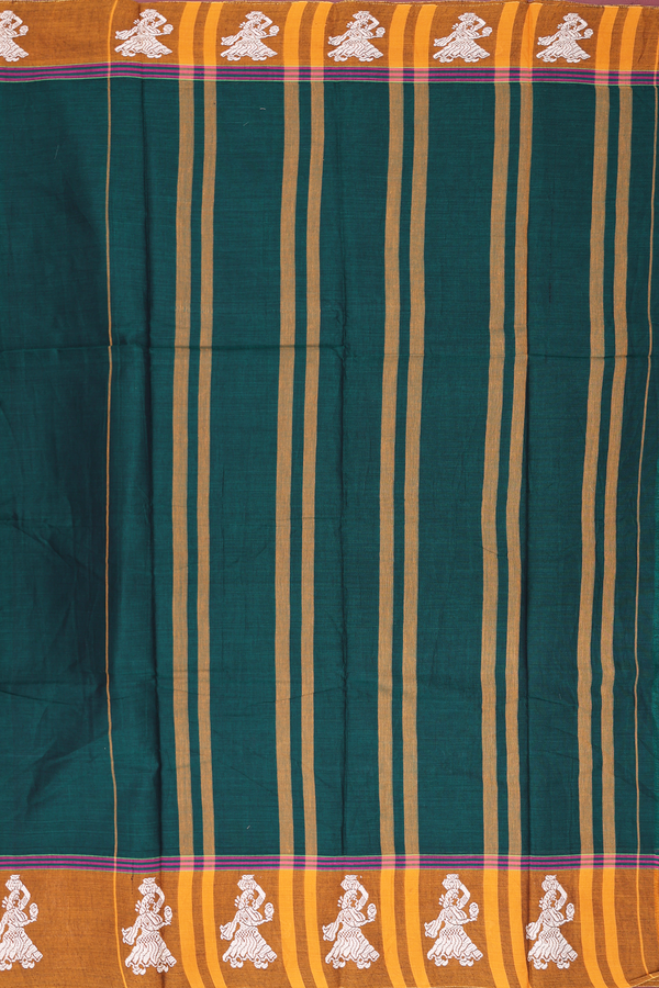 Narayanpet Cotton Saree In Forest Green With Contrast Border