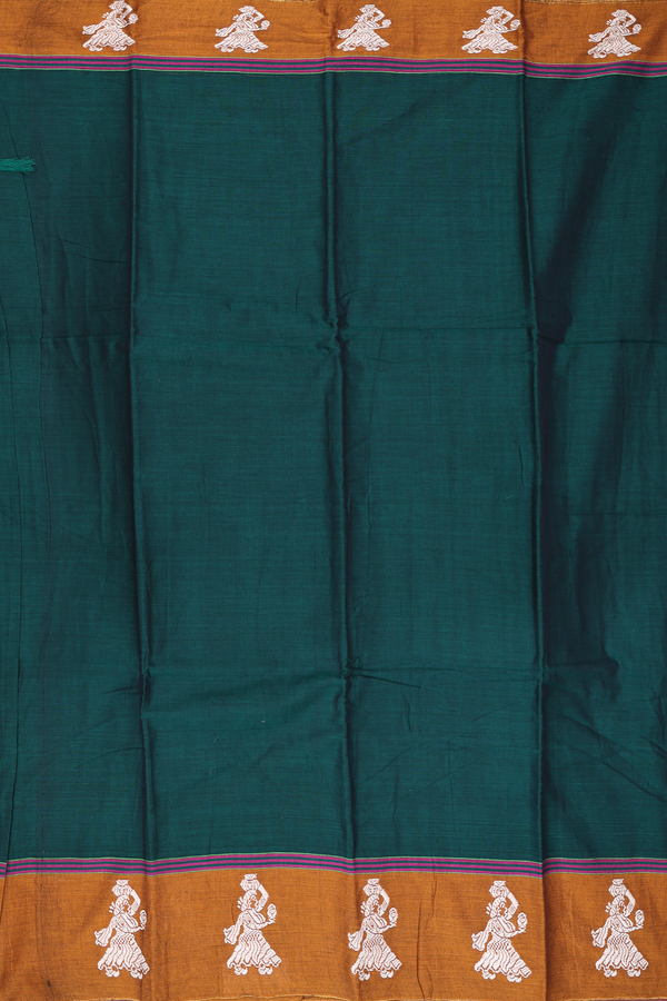Narayanpet Cotton Saree In Forest Green With Contrast Border