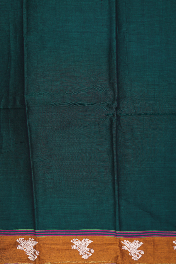 Narayanpet Cotton Saree In Forest Green With Contrast Border
