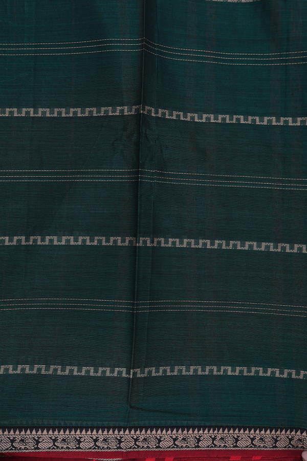 Gadwal Cotton Saree In Forest Green With Stripes Design