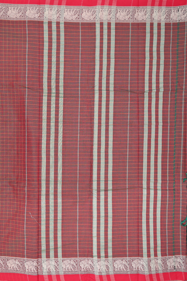 Gadwal Cotton Saree In Manthulir With Checks Design