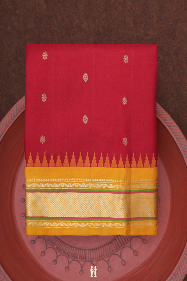 Gadwal Silk Saree In Red With Zari Buttas