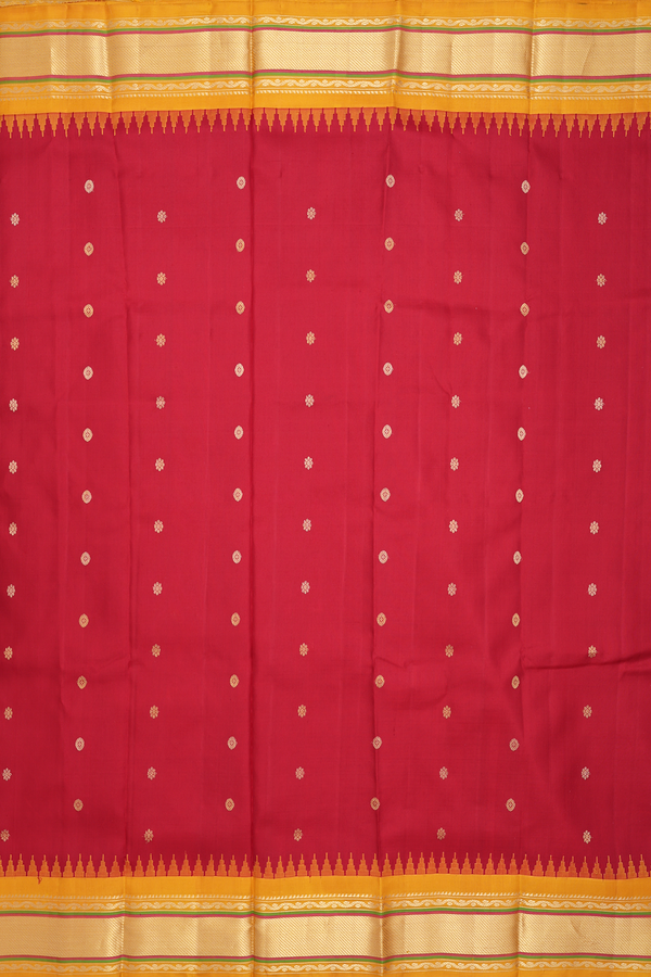 Gadwal Silk Saree In Red With Zari Buttas