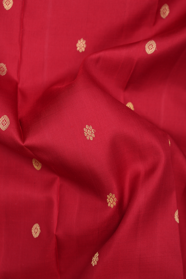 Gadwal Silk Saree In Red With Zari Buttas