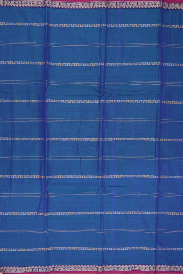 Gadwal Cotton Saree In Prussian Blue With Stripes Design