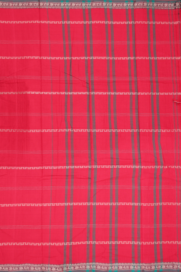Narayanpet Cotton Saree In Red With Stripes Design