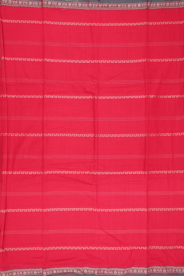 Narayanpet Cotton Saree In Red With Stripes Design