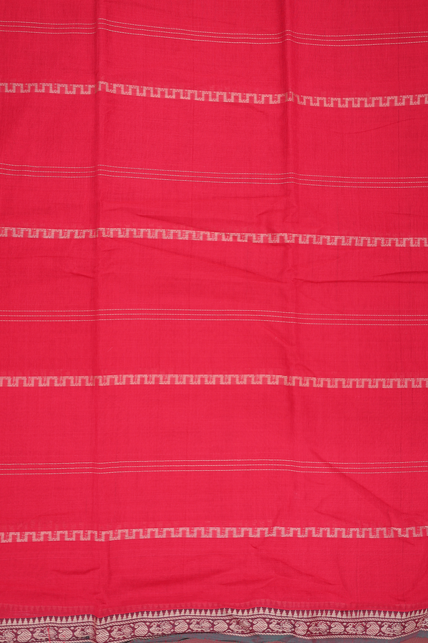 Narayanpet Cotton Saree In Red With Stripes Design