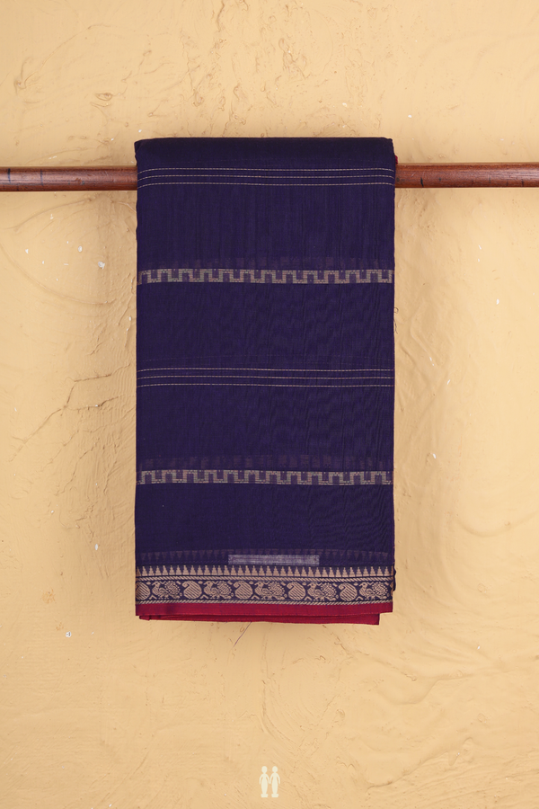 Narayanpet Cotton Saree In Regal Purple With Stripes Design