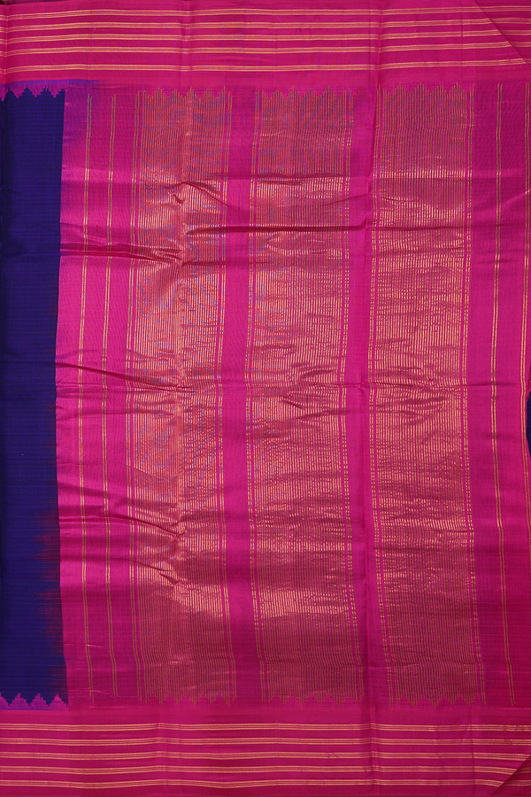Gadwal Cotton Saree In Royal Blue With Contrast Border
