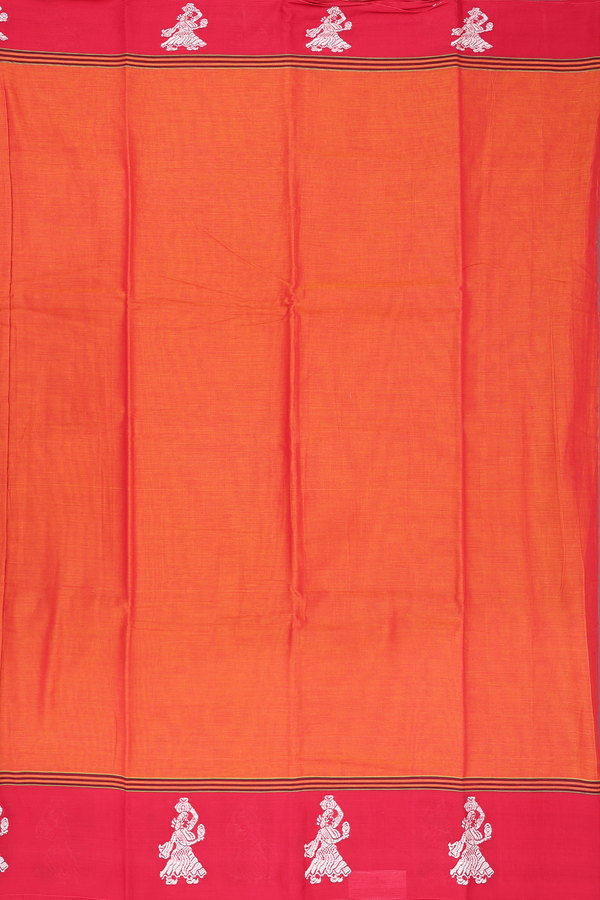 Gadwal Cotton Saree In Spiced Orange With Contrast Border