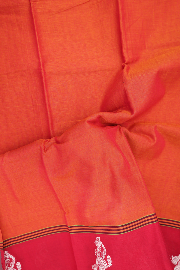 Gadwal Cotton Saree In Spiced Orange With Contrast Border