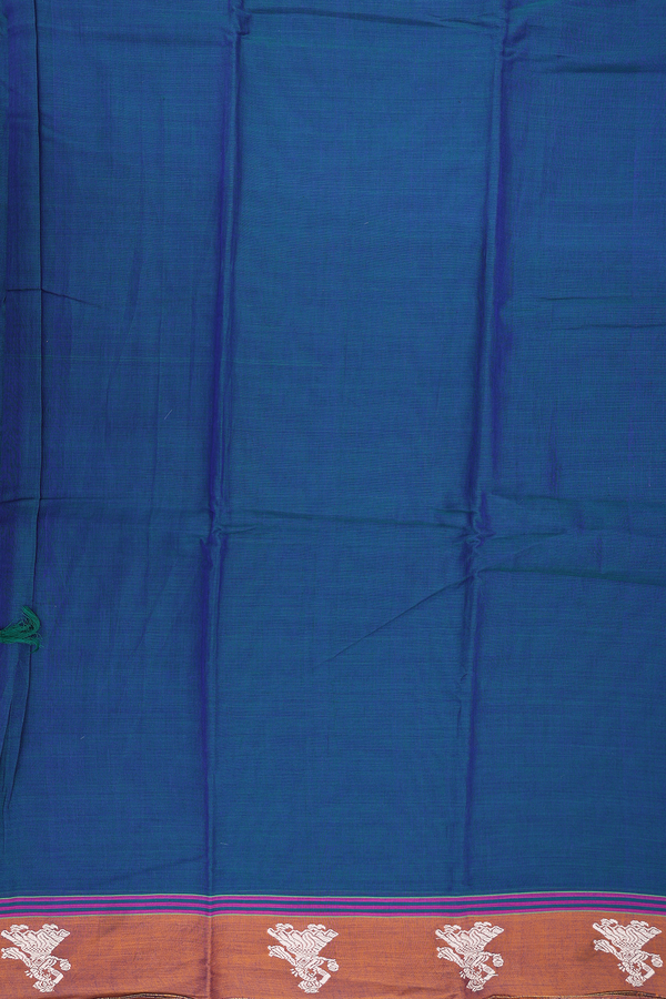 Narayanpet Cotton Saree In Prussian Blue With Contrast Border