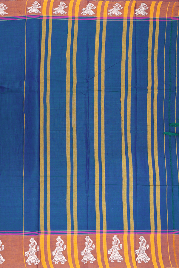 Narayanpet Cotton Saree In Prussian Blue With Contrast Border