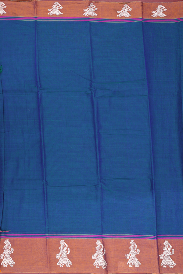 Narayanpet Cotton Saree In Prussian Blue With Contrast Border