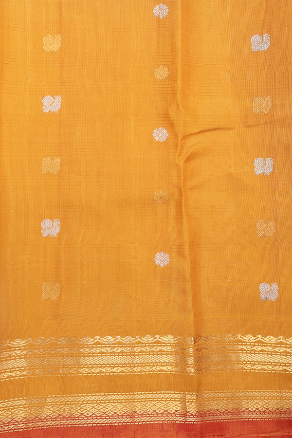 Gadwal Silk Cotton Saree Forest Green With Checks Design