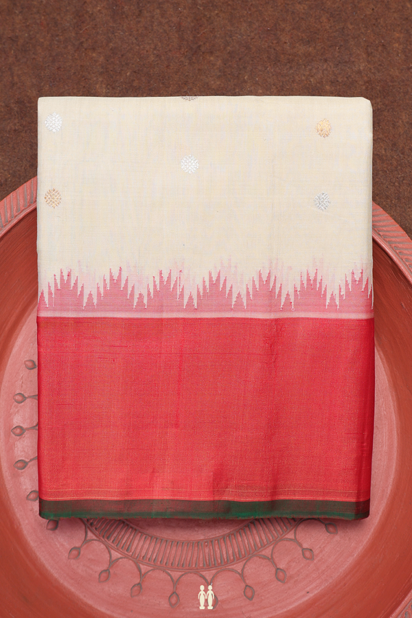 Gadwal Silk Cotton Saree In Beige With Floral Buttas