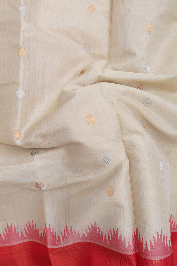 Gadwal Silk Cotton Saree In Beige With Floral Buttas
