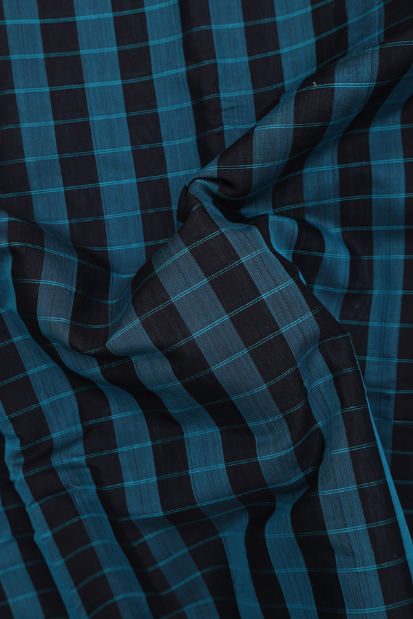 Gadwal Silk Cotton Saree In Black And Blue With Checks Design