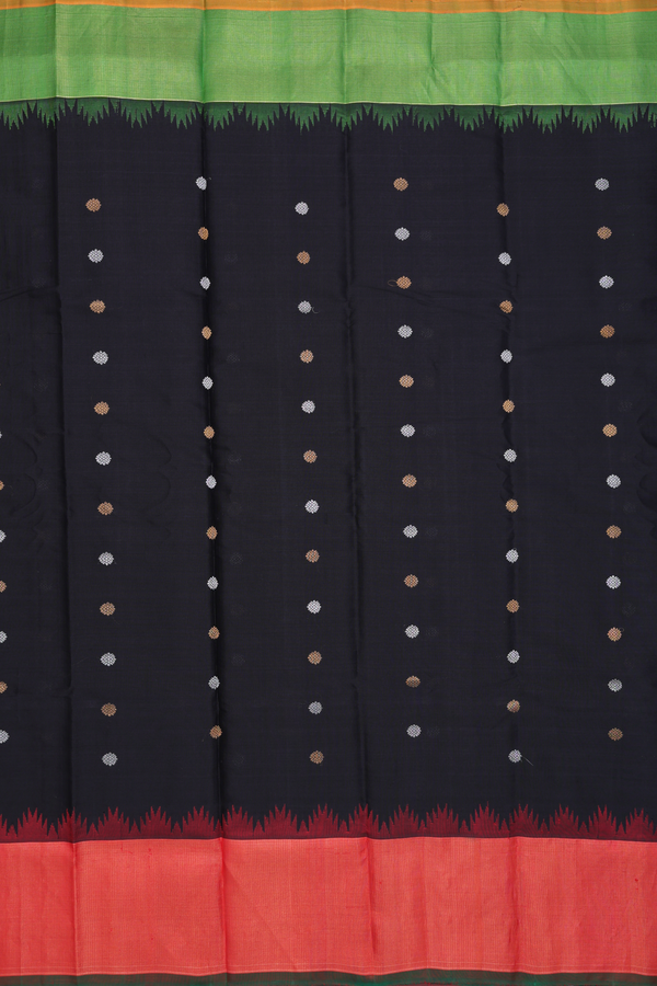 Gadwal Silk Cotton Saree In Black With Zari Buttas