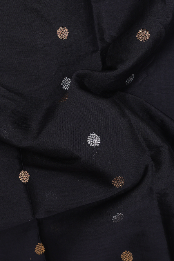 Gadwal Silk Cotton Saree In Black With Zari Buttas