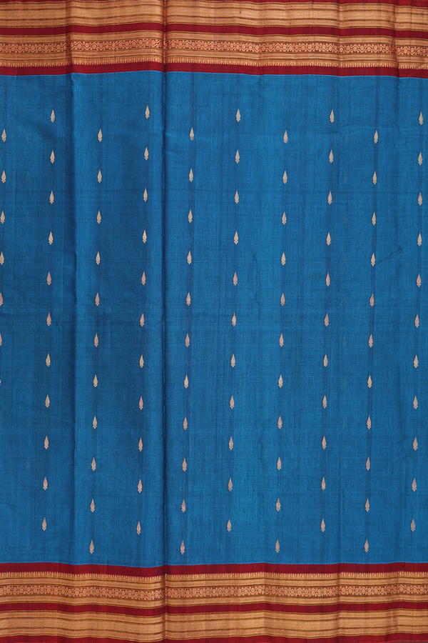 Gadwal Silk Cotton Saree In Capri Blue With Thilagam Buttas