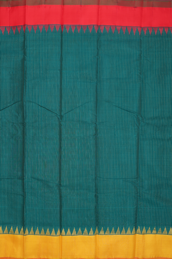 Gadwal Silk Cotton Saree In Dark Green With Stripes Design