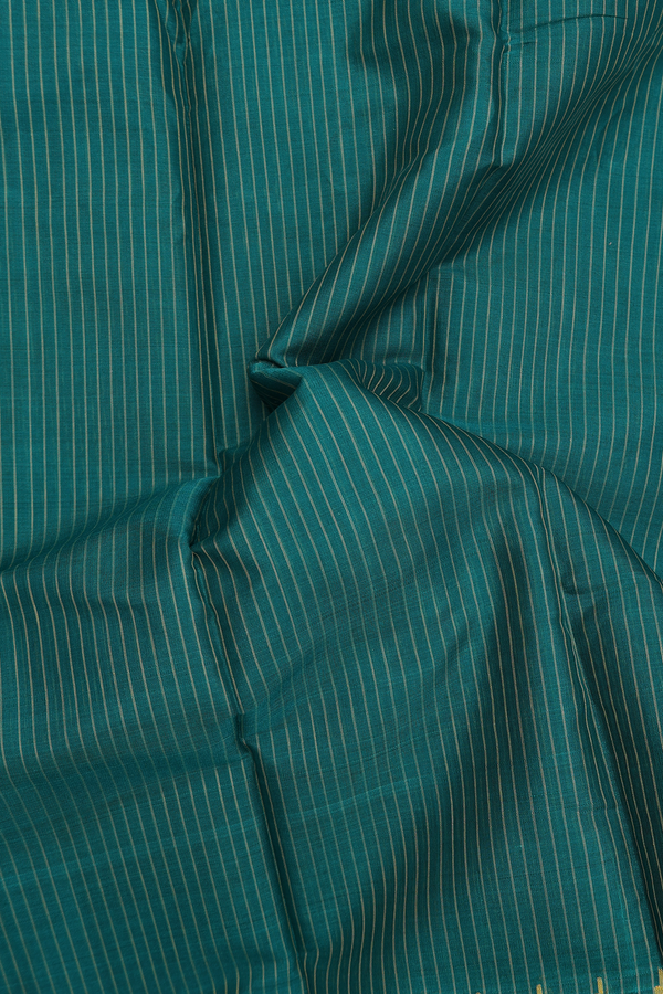 Gadwal Silk Cotton Saree In Dark Green With Stripes Design