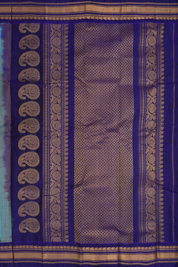 Gadwal Silk Cotton Saree In Deep Sky Blue With Zari Buttas