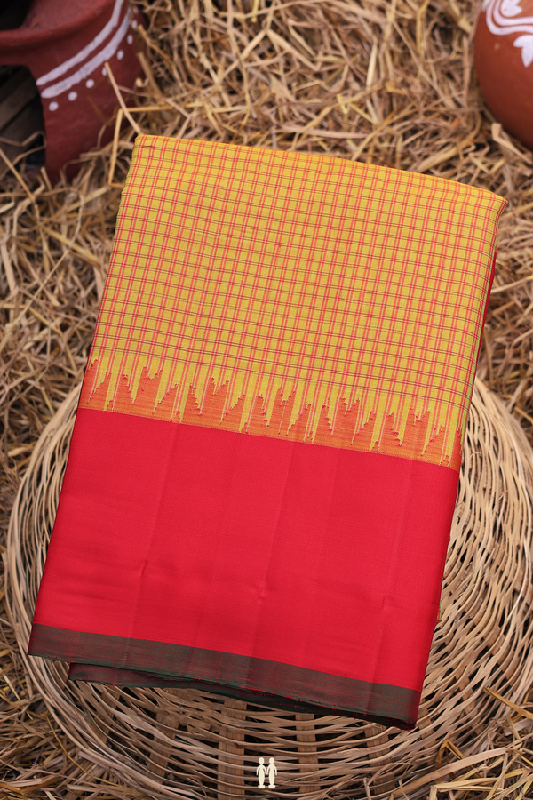 Gadwal Silk Cotton Saree In Golden Yellow With Silk Border