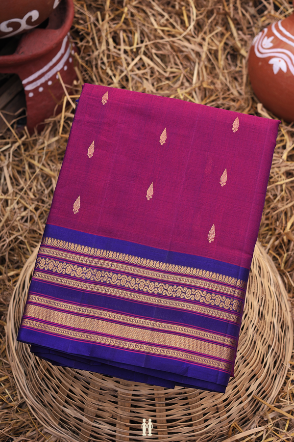 Gadwal Silk Cotton Saree In Plum Purple With Thilagam Buttas