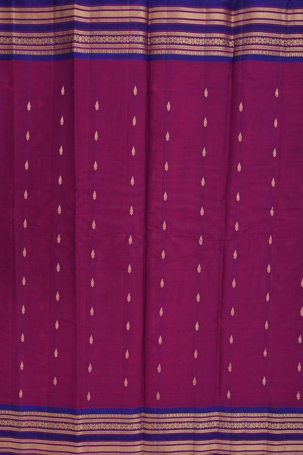 Gadwal Silk Cotton Saree In Plum Purple With Thilagam Buttas