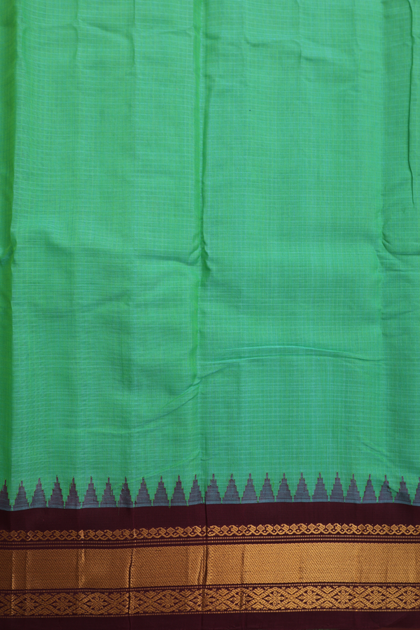 Gadwal Silk Cotton Saree In Green With Zari Buttas