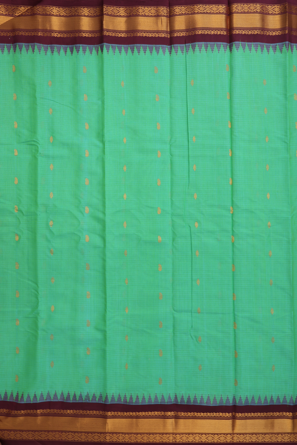 Gadwal Silk Cotton Saree In Green With Zari Buttas