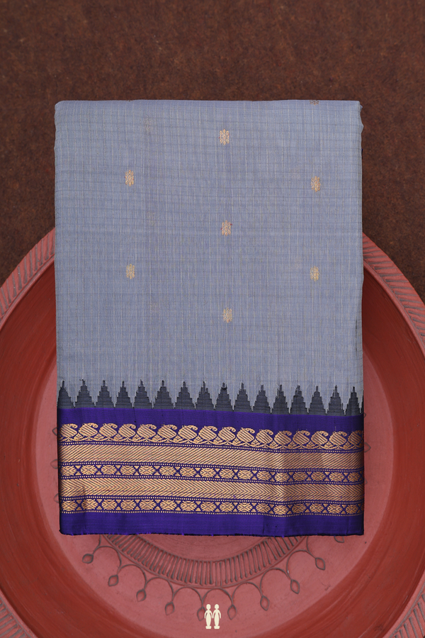 Gadwal Silk Cotton Saree In Grey With Zari Buttas