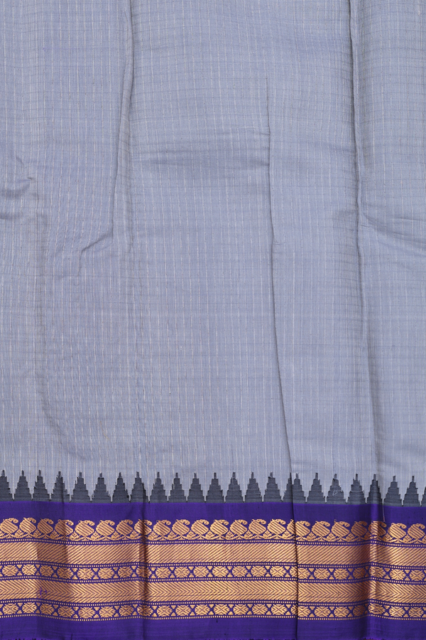 Gadwal Silk Cotton Saree In Grey With Zari Buttas