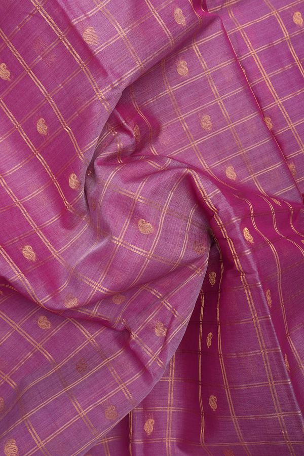Gadwal Silk Cotton Saree In Lavender With Checks Design