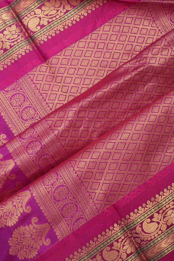 Gadwal Silk Cotton Saree In Lavender With Checks Design